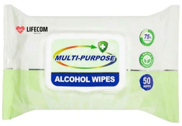 Lifecom Multi-Purpose Alcohol 50 Wipes 75% Alcohol