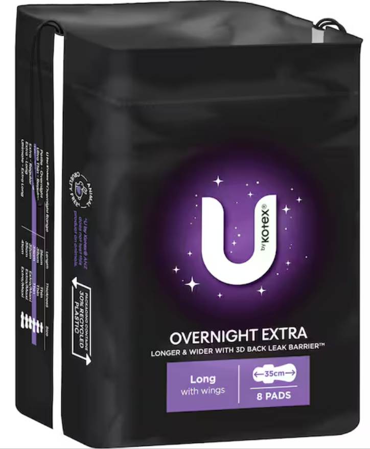 U By Kotex Extra Overnight Long Pads with Wings