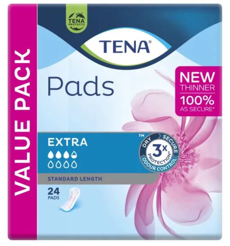 Tena Pads Normal Extra Standard Length Pack of 24 (275x106mm 245ml)