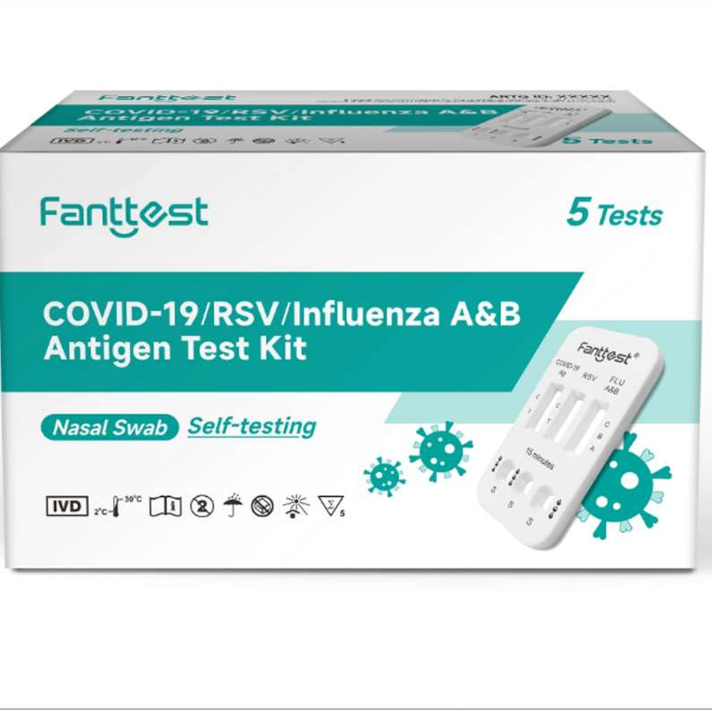 Fanttest(Nasal) RSV /COVID -19 / Influenza A & B 4-in-1 Combo Flu Rapid Antigen Test Kit -5Pack