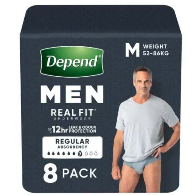 Depend Real Fit Underwear For Men Medium Waist 71 102cm Male 1050ml Grey